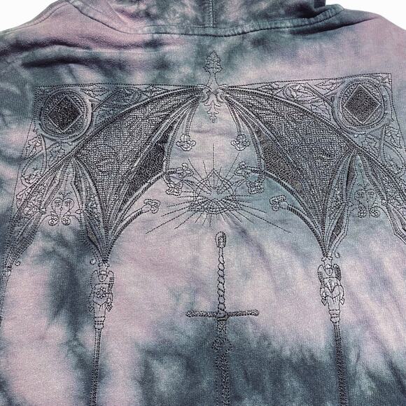 SUBSCRIPT 100% Cotton Y2K Reversible Hoodie Sword Embroidered Size Men's M - Picture 6 of 8